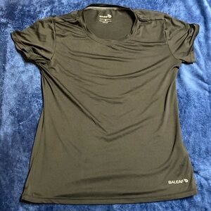Black, polyester and spandex. Comfortable